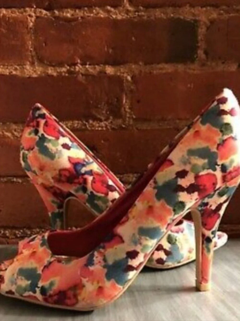 Christian Siriano Red Blue Pink Floral Heels with Open Toe Size 7 Cottagecore